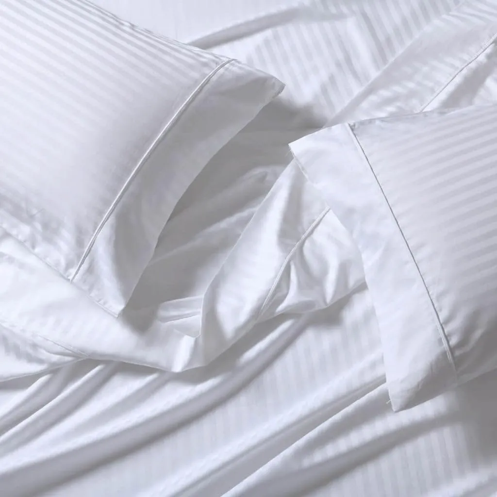 Royal Tradition Made in USA- Pure Cotton Low Profile Sheet Set (7-10 Inches) 608 Thread Count, King Size Bed Sheets, Striped White