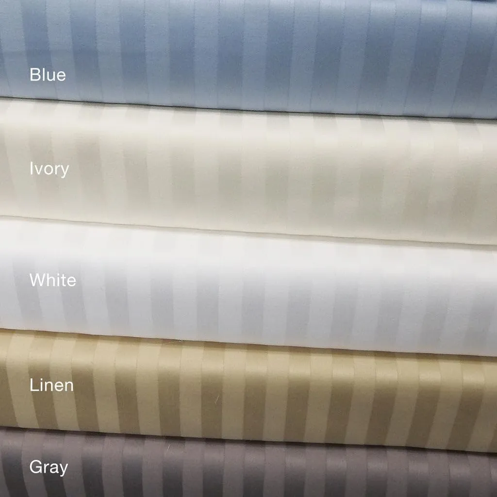 Royal Tradition Made in USA- Pure Cotton Low Profile Sheet Set (7-10 Inches) 608 Thread Count, King Size Bed Sheets, Striped White
