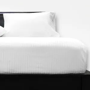 Royal Tradition Made in USA- Pure Cotton Low Profile Sheet Set (7-10 Inches) 608 Thread Count, King Size Bed Sheets, Striped White