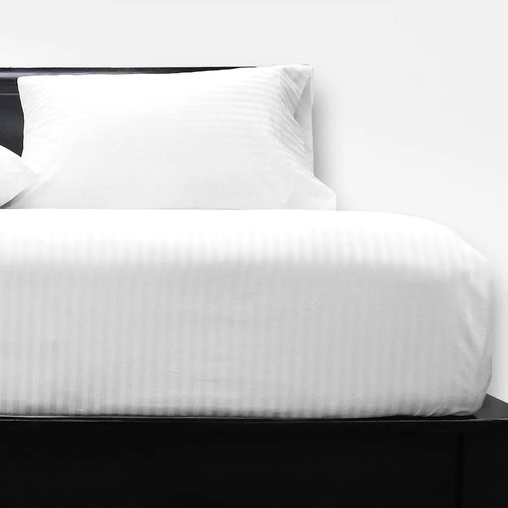 Royal Tradition Made in USA- Pure Cotton Low Profile Sheet Set (7-10 Inches) 608 Thread Count, King Size Bed Sheets, Striped White