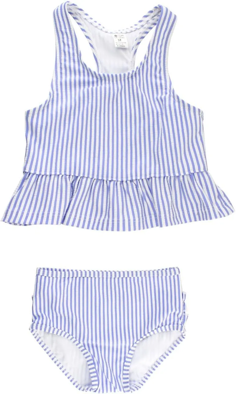 RuffleButts Girls UPF50  Sun Protection One Shoulder Ruffle Tankini Two Piece Swimsuit