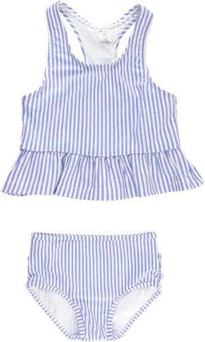RuffleButts Girls UPF50  Sun Protection One Shoulder Ruffle Tankini Two Piece Swimsuit