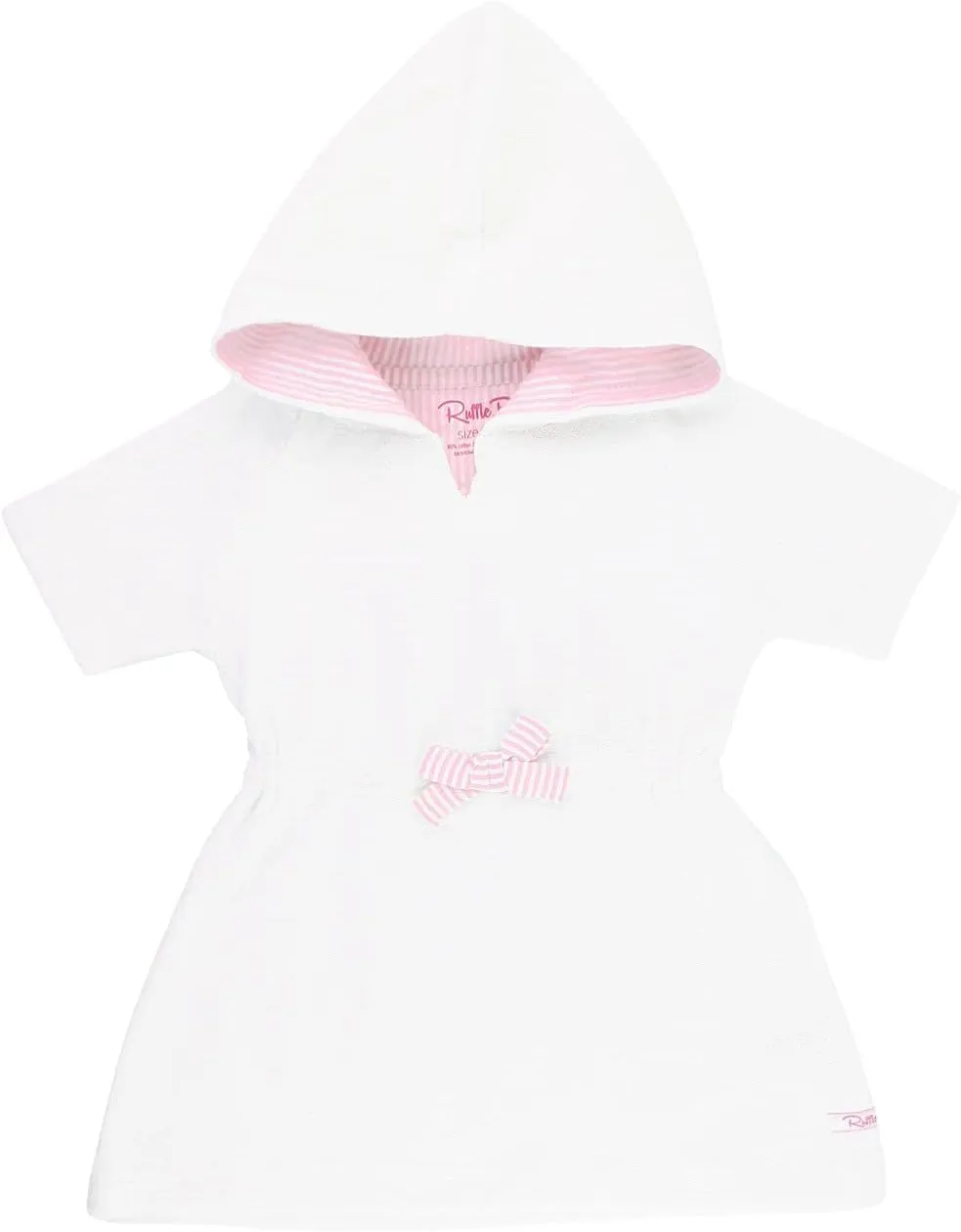 RuffleButts® Girls White w/Pink Seersucker Terry Hoodie Swimsuit Cover-Up - 3T