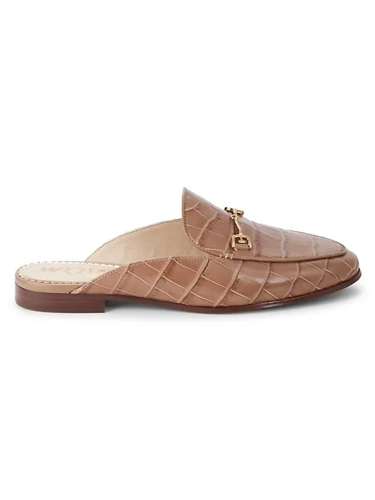 Sam Mule Praline Croc Linnie On Slide Leather Holiday markdown Round Slip Flat Advanced Toe Bit Edelman