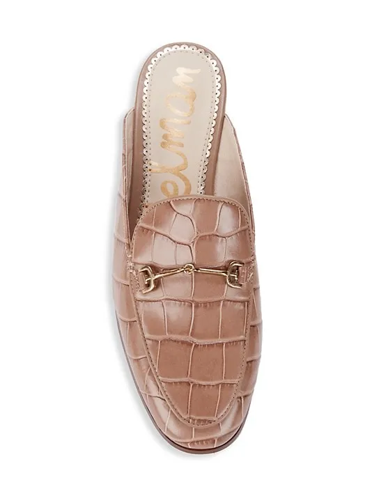 Sam Mule Praline Croc Linnie On Slide Leather Holiday markdown Round Slip Flat Advanced Toe Bit Edelman
