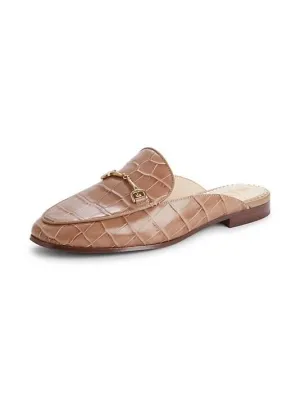 Sam Mule Praline Croc Linnie On Slide Leather Holiday markdown Round Slip Flat Advanced Toe Bit Edelman