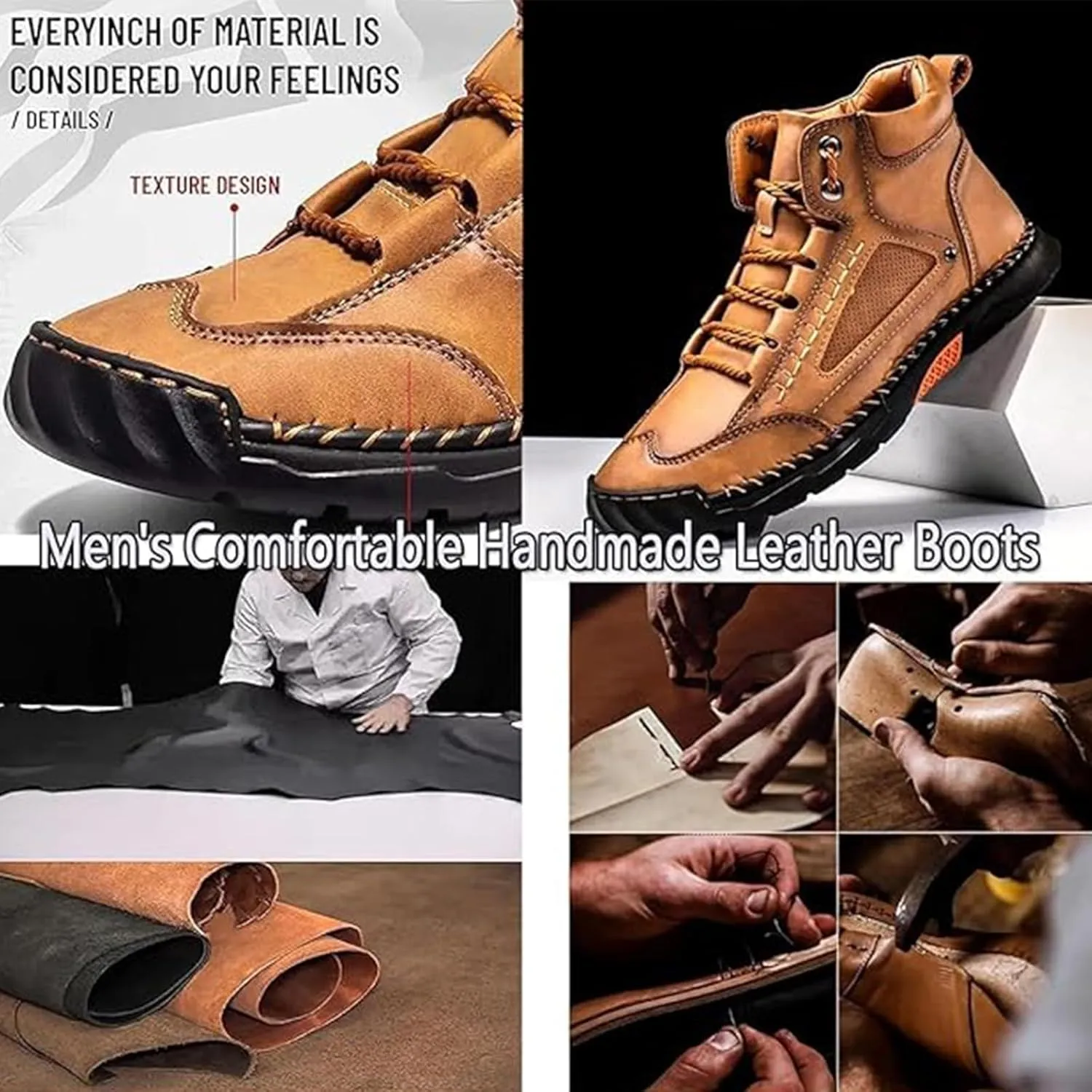 Sawbehind Men's Comfortable Handmade Leather Boots, Sawbehind Leather Boots,Waterproof, Arch Support, Spacious Toe Box