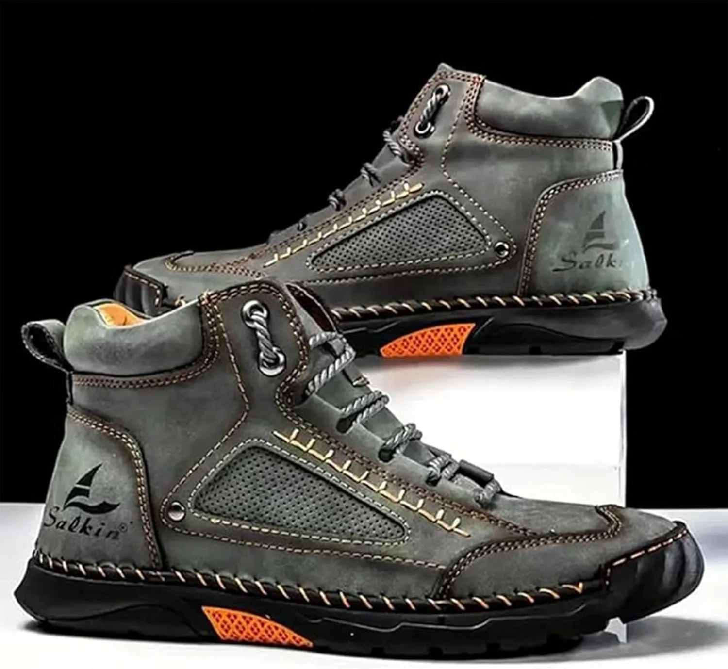 Sawbehind Men's Comfortable Handmade Leather Boots, Sawbehind Leather Boots,Waterproof, Arch Support, Spacious Toe Box