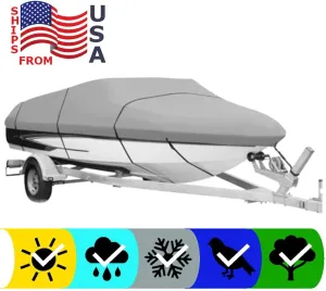 SBU Grey Heavy-Duty Boat Cover Compatible for GLASTRON GX 205 RB 2007-600 Denier Woven Polyester - 2 Year Warranty & Storage Bag Included
