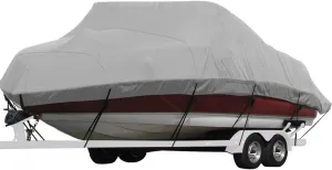 Seamander Waterproof Boat Cover, Solution-Dyed Yarn Marine Grade Cover Fits 23' to 24' ft Bass, V-Hull, Tri-Hull, Fish & Ski, Runabout Bowrider Boats - Heavy Duty Canvas Gray