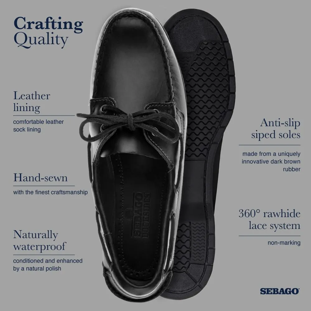 Sebago Endeavor Waterproof Boat Shoes - Leather Moccasins for Men Featuring Leather Sock Lining, 360-Degree Lacing, and Non-Marking, Slip-Resistant Outsoles