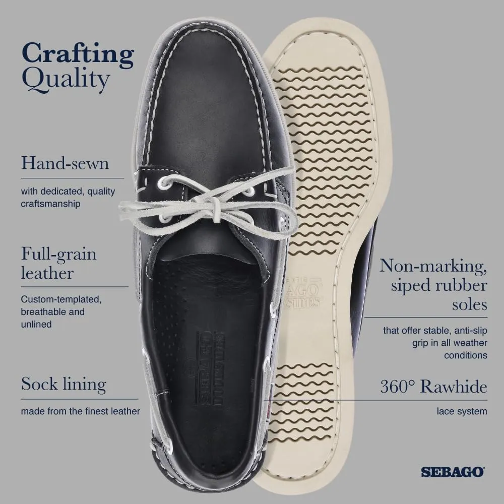 Sebago Portland Boat Shoes - Full-Grain Leather Moccasins, Handsewn with Leather Sock Lining and Non-Marking, Slip-Resistant Sipped Rubber Outsoles