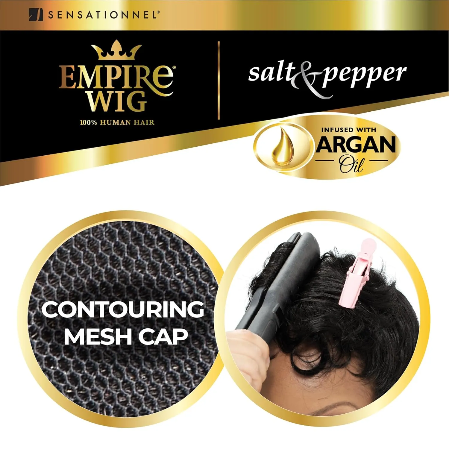 Sensationnel Empire Human Hair Wig - Salt And Pepper Bliss Contouring Mesh Cap Heat Safe (350 COPPERRED)