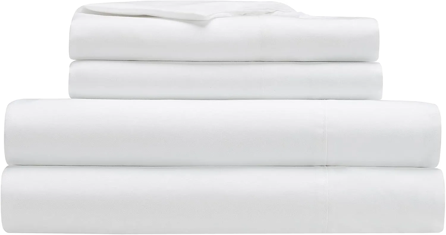 Serta Simply Clean Super Soft Hypoallergenic Stain Resistant Deep Pocket 4 Pieces Solid Bed Sheet Set, Queen, White