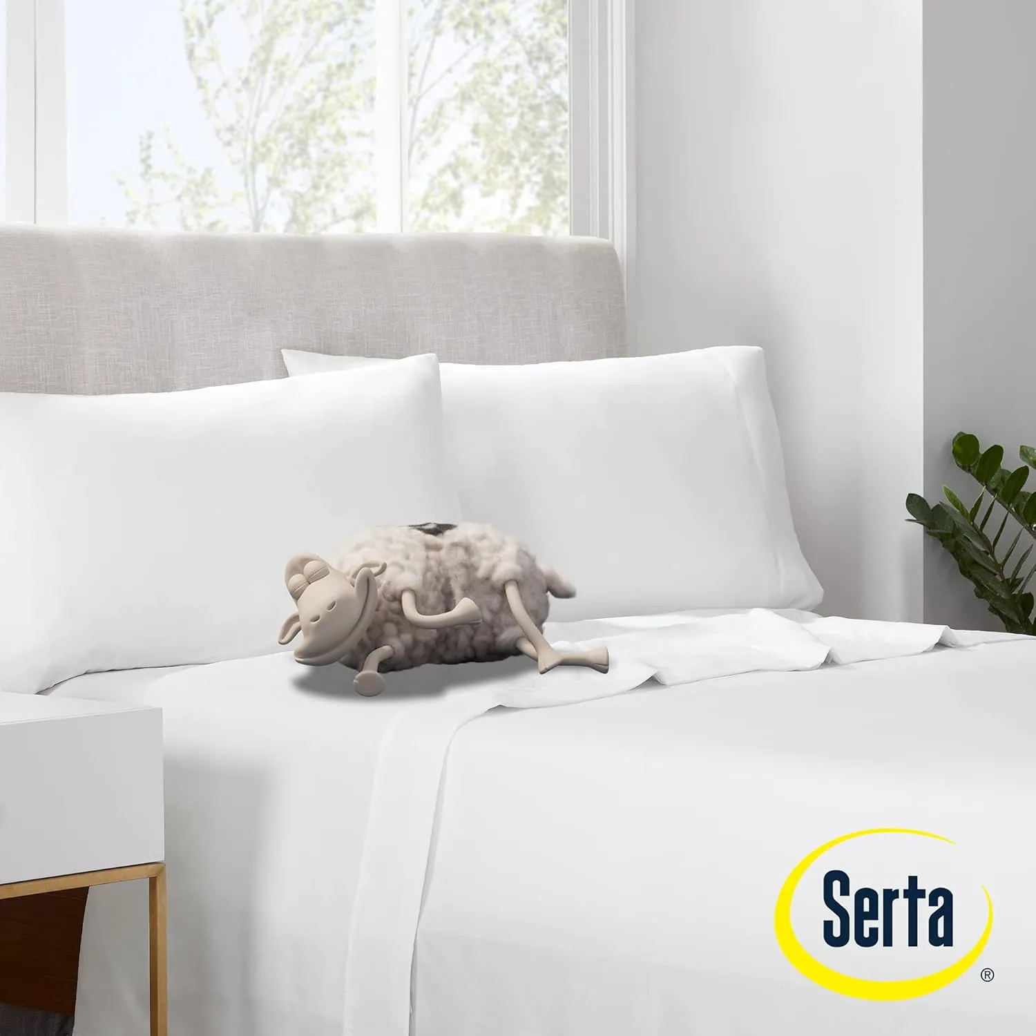Serta Simply Clean Super Soft Hypoallergenic Stain Resistant Deep Pocket 4 Pieces Solid Bed Sheet Set, Queen, White