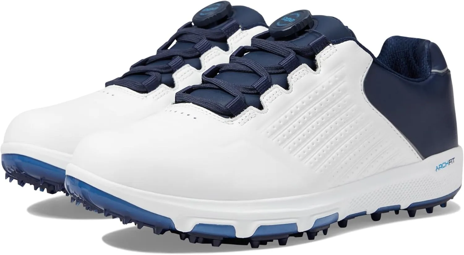 Skechers Golf Men's Pro 6 Waterproof Golf Shoe Sneaker, White/Navy/Blue Twist Fit, 8
