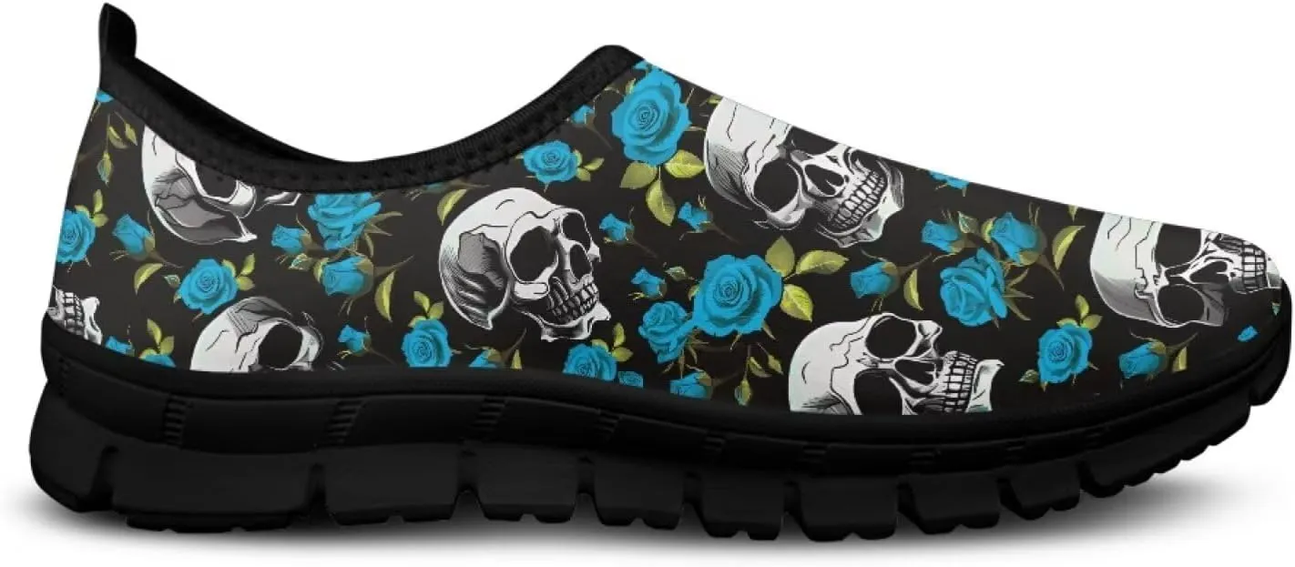 Skull Walking Shoes Casual Tennis Flat Work Loafer Wide Toe Driving Shoe Hiking Sneaker for Women
