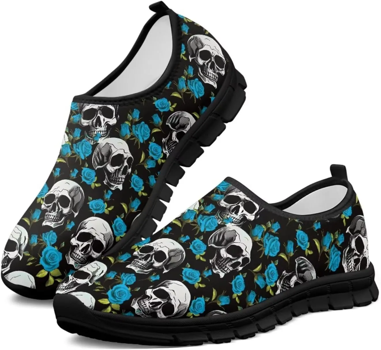 Skull Walking Shoes Casual Tennis Flat Work Loafer Wide Toe Driving Shoe Hiking Sneaker for Women
