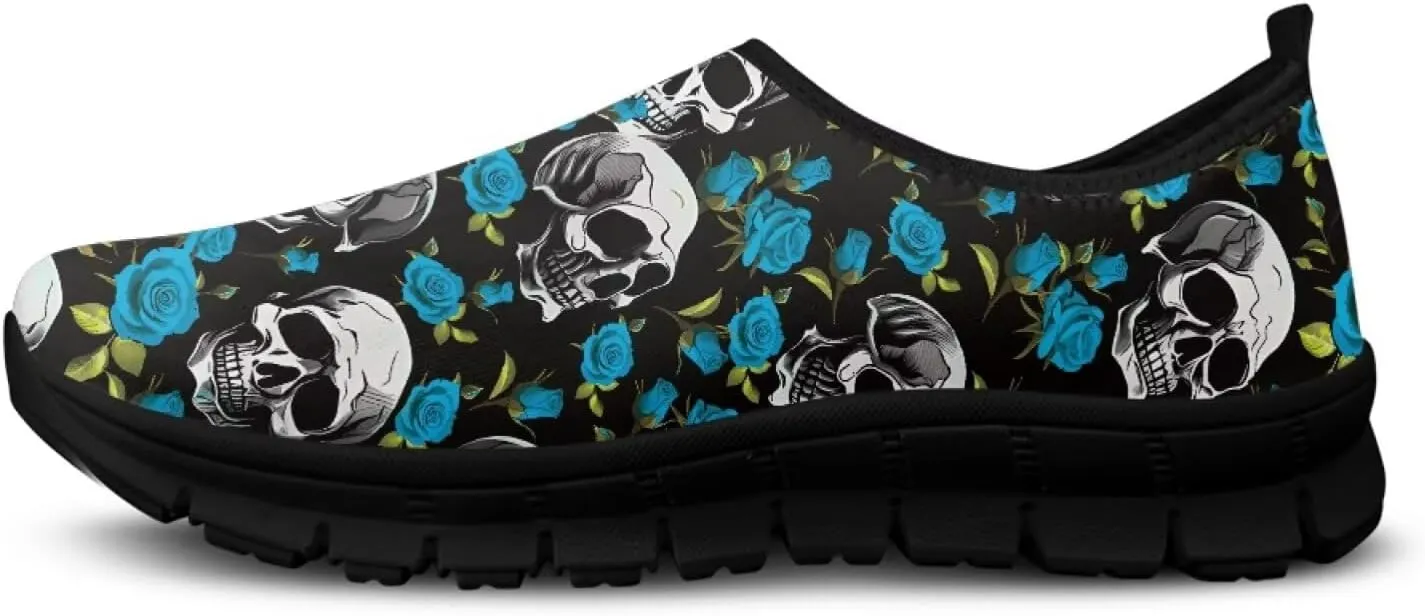 Skull Walking Shoes Casual Tennis Flat Work Loafer Wide Toe Driving Shoe Hiking Sneaker for Women