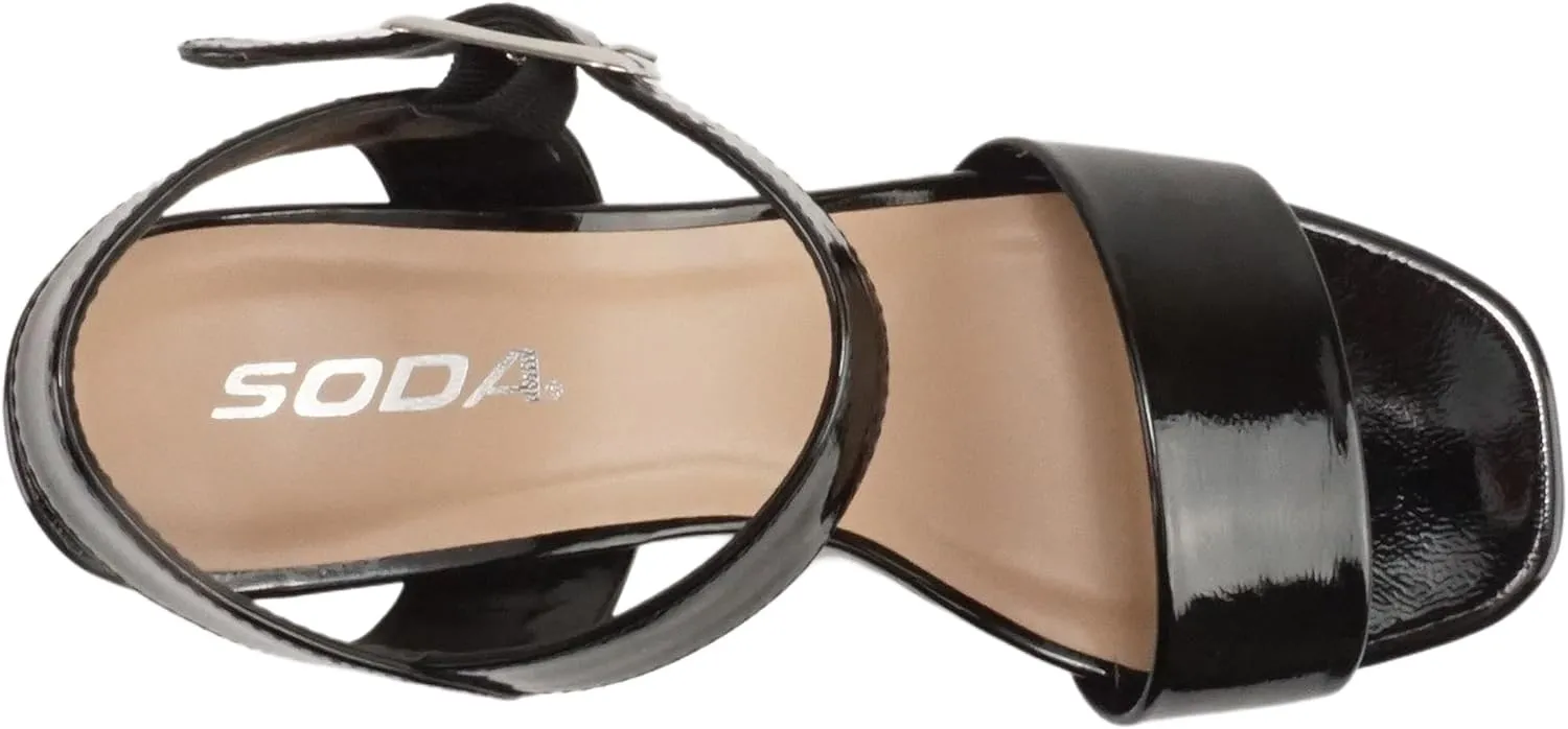 Soda “MACEY” ~ Women Open Square Toe Single Band High Heel Platform Dress Sandal with Adjustable Ankle Strap