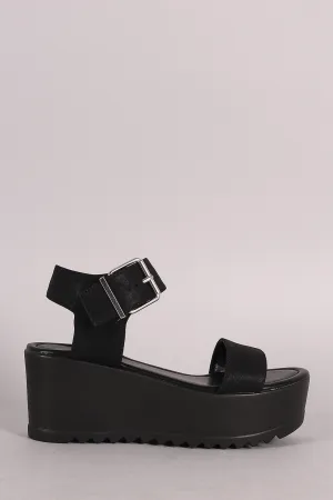 Soda Nubuck Open Toe Flatform Wedge Sandal