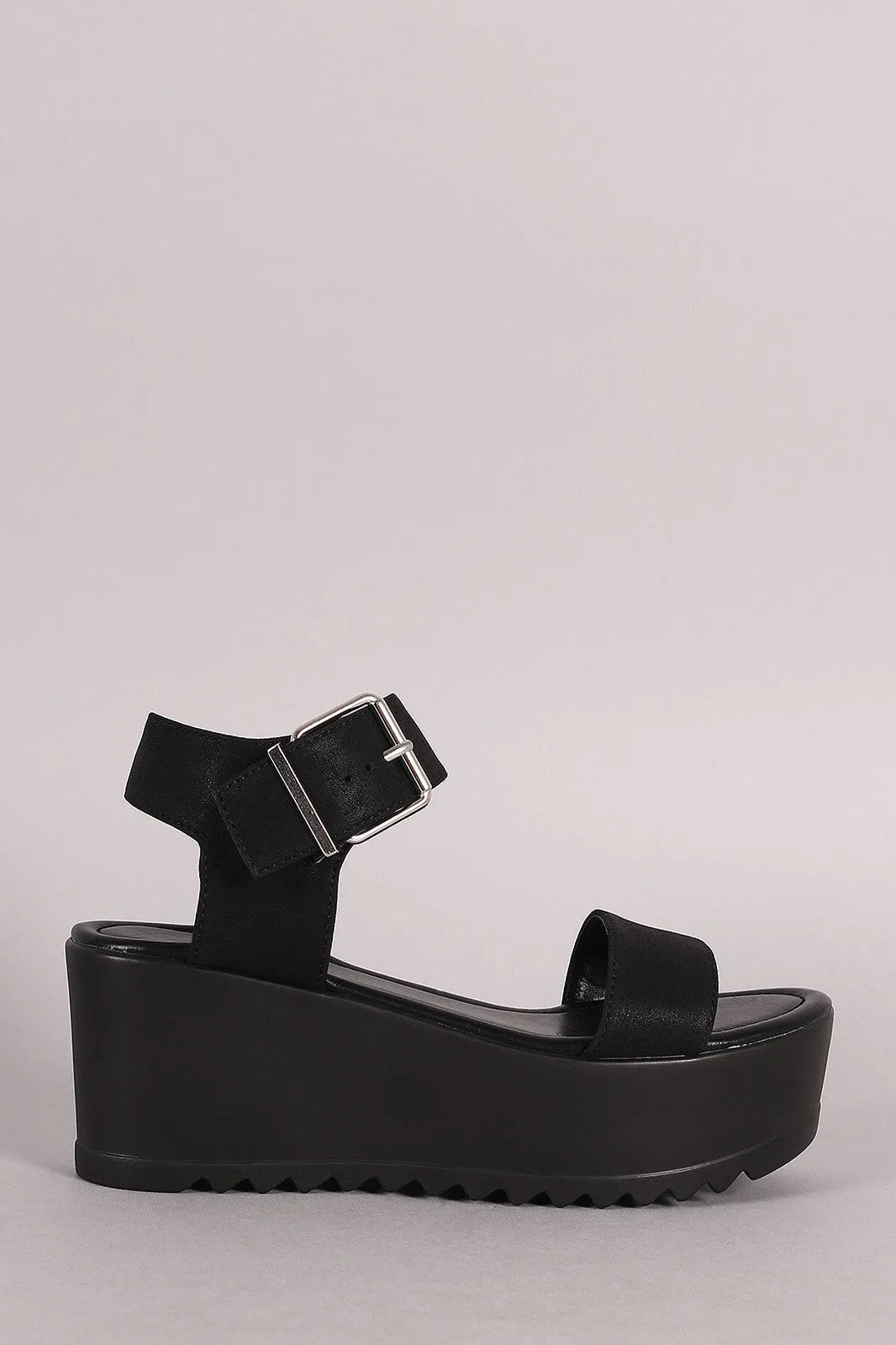 Soda Nubuck Open Toe Flatform Wedge Sandal