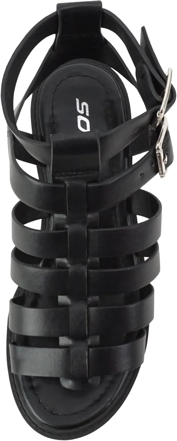 Soda “Rebirth” ~ Women Open Toe Fisherman Multi Strap Buckle Lug Sole Low Block Heeled Sandals