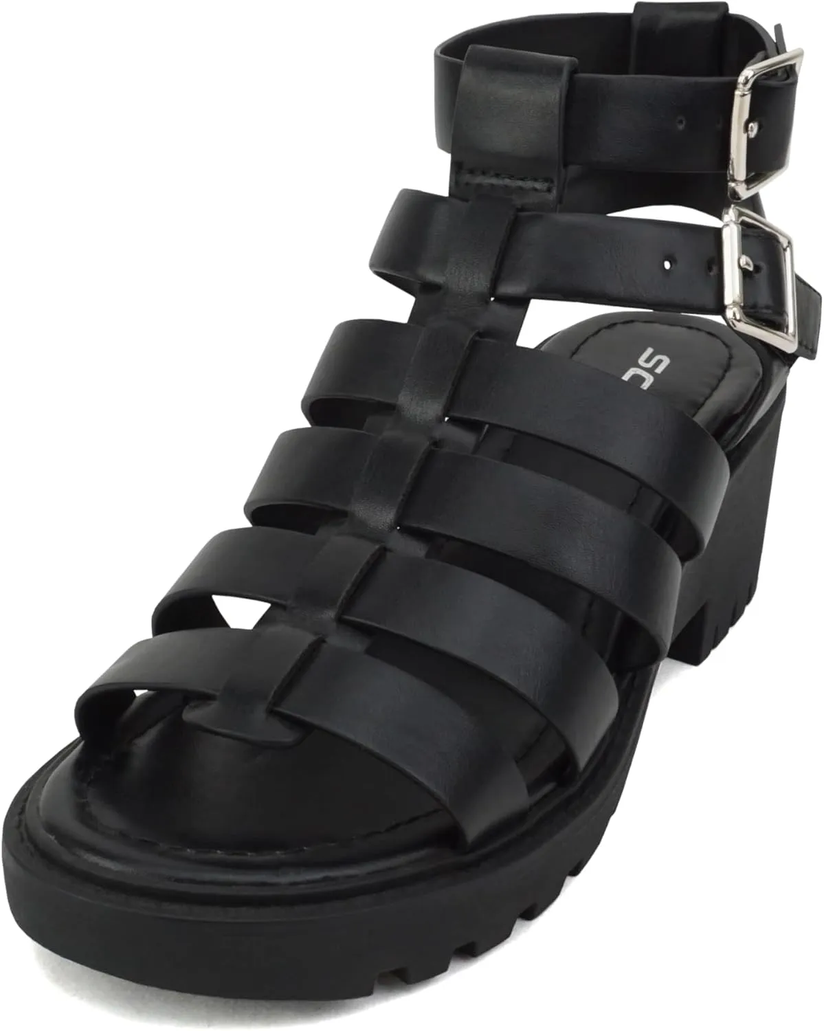 Soda “Rebirth” ~ Women Open Toe Fisherman Multi Strap Buckle Lug Sole Low Block Heeled Sandals