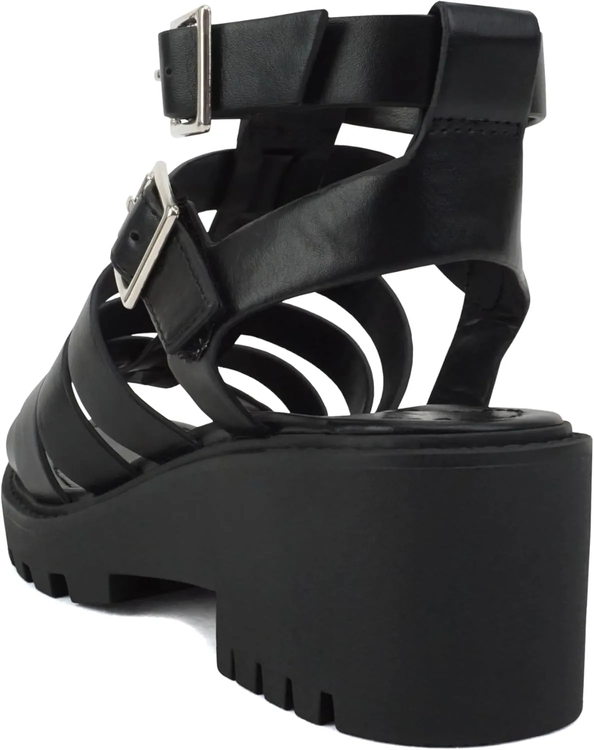 Soda “Rebirth” ~ Women Open Toe Fisherman Multi Strap Buckle Lug Sole Low Block Heeled Sandals