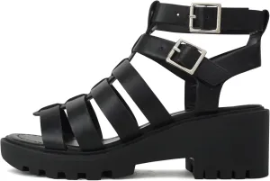 Soda “Rebirth” ~ Women Open Toe Fisherman Multi Strap Buckle Lug Sole Low Block Heeled Sandals