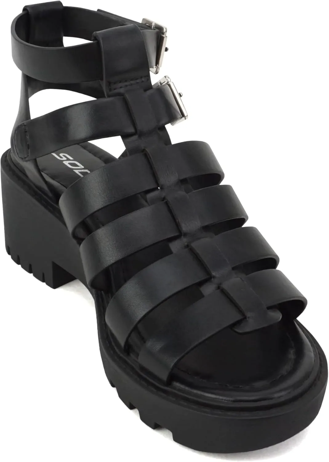 Soda “Rebirth” ~ Women Open Toe Fisherman Multi Strap Buckle Lug Sole Low Block Heeled Sandals