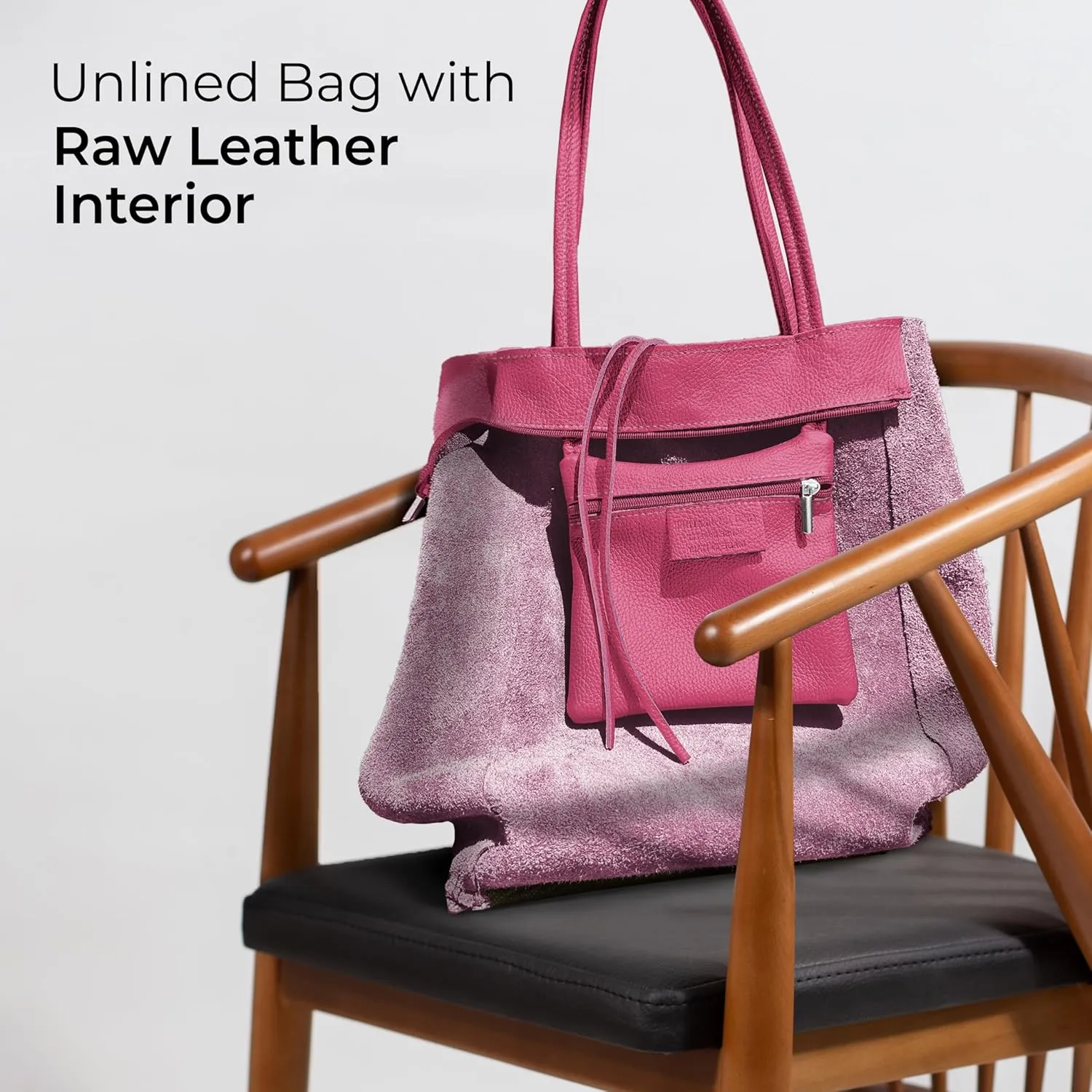 Soft Italian Genuine Calf Leather Tote Bag | Unstructured Unlined Shopper with Zipper, Inside Pocket & Flat Base