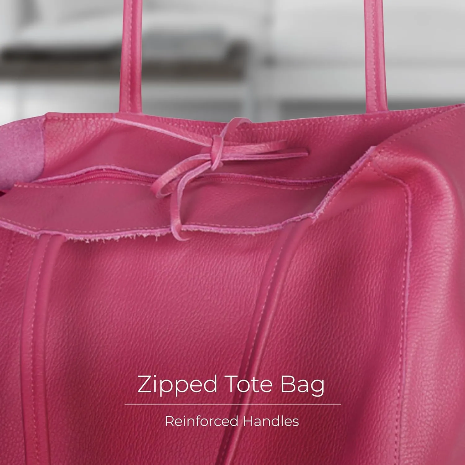 Soft Italian Genuine Calf Leather Tote Bag | Unstructured Unlined Shopper with Zipper, Inside Pocket & Flat Base