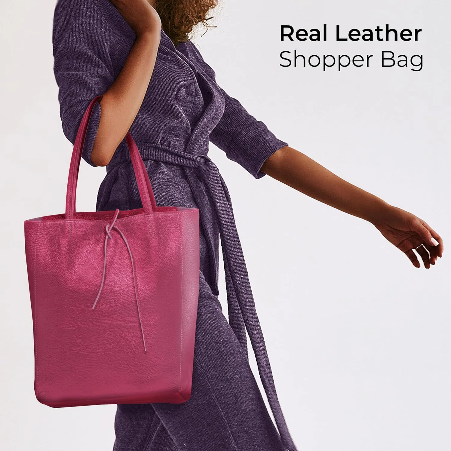 Soft Italian Genuine Calf Leather Tote Bag | Unstructured Unlined Shopper with Zipper, Inside Pocket & Flat Base