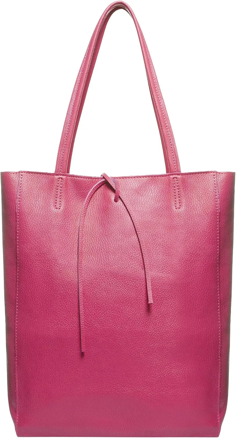 Soft Italian Genuine Calf Leather Tote Bag | Unstructured Unlined Shopper with Zipper, Inside Pocket & Flat Base