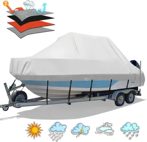 Solim Waterproof T-Top Boat Cover, 20'-22' Heavy Duty 900D Marine Grade Trailerable Boat Cover for Center Console Boat with T Top Roof, UV Resistant Canvas TTOP Boat Storage Cover with Straps, Gray