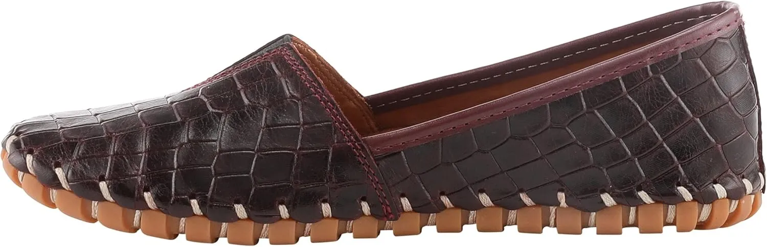 Spring Step Kathaleta-Croco Shoes for Women - Ladies Leather Booties with Rubber Outsole - Comfortable Slip-On Flat Shoes for Womens