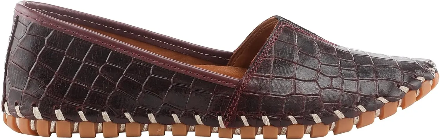 Spring Step Kathaleta-Croco Shoes for Women - Ladies Leather Booties with Rubber Outsole - Comfortable Slip-On Flat Shoes for Womens