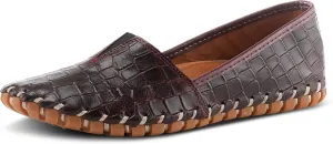 Spring Step Kathaleta-Croco Shoes for Women - Ladies Leather Booties with Rubber Outsole - Comfortable Slip-On Flat Shoes for Womens