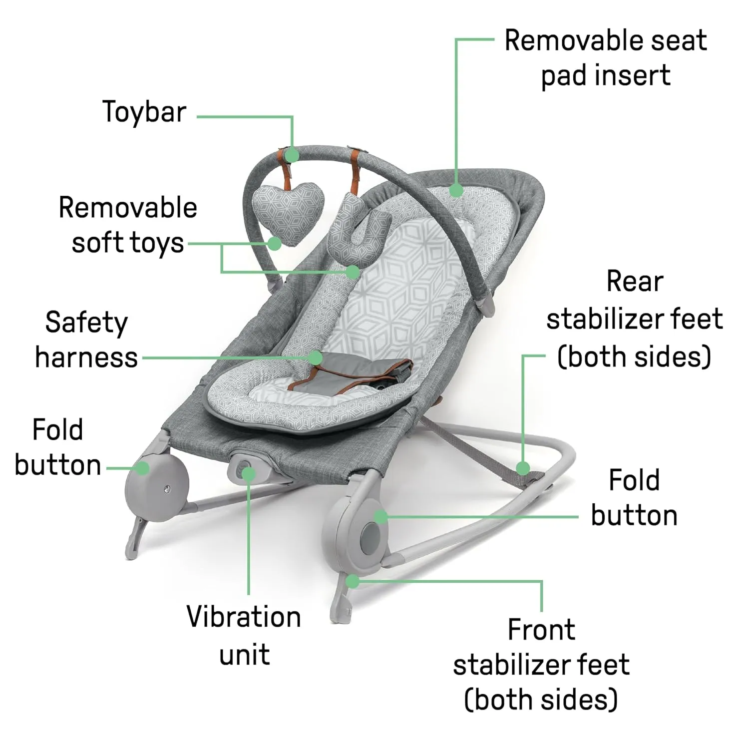Summer Infant 2-in-1 Bouncer & Rocker Duo (Heather Gray) Convenient and Portable Rocker and Bouncer for Babies Includes Soft Toys and Soothing Vibrations
