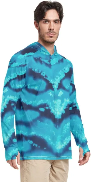 Sun Protection Hoodies Long Sleeve Sun Shirt with Hood UPF 50 Rash Guard Hooded Swim Shirt Modern Blue Tie Dye