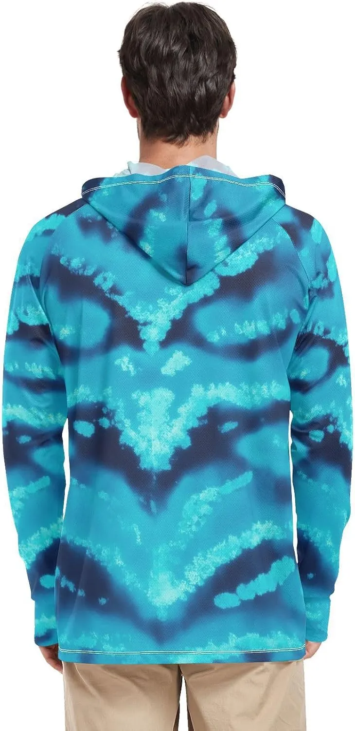 Sun Protection Hoodies Long Sleeve Sun Shirt with Hood UPF 50 Rash Guard Hooded Swim Shirt Modern Blue Tie Dye