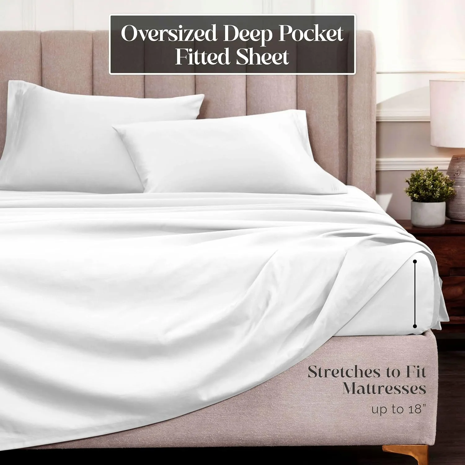 Superior Egyptian Cotton 4 Piece Sheet Set, Luxury 1500 Thread Count, Modern Design, Sustainable Sheets, Ultra-Soft Basics, Solid, Deep Pocket Fitted Sheet, Flat Sheet, Pillowcases, King, White
