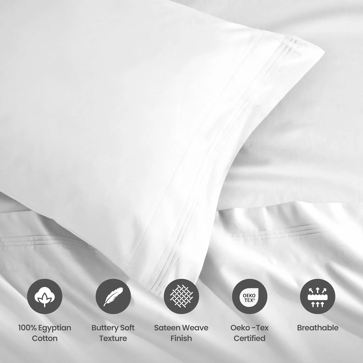 Superior Egyptian Cotton 4 Piece Sheet Set, Luxury 1500 Thread Count, Modern Design, Sustainable Sheets, Ultra-Soft Basics, Solid, Deep Pocket Fitted Sheet, Flat Sheet, Pillowcases, King, White