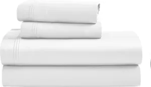 Superior Egyptian Cotton 4 Piece Sheet Set, Luxury 1500 Thread Count, Modern Design, Sustainable Sheets, Ultra-Soft Basics, Solid, Deep Pocket Fitted Sheet, Flat Sheet, Pillowcases, King, White