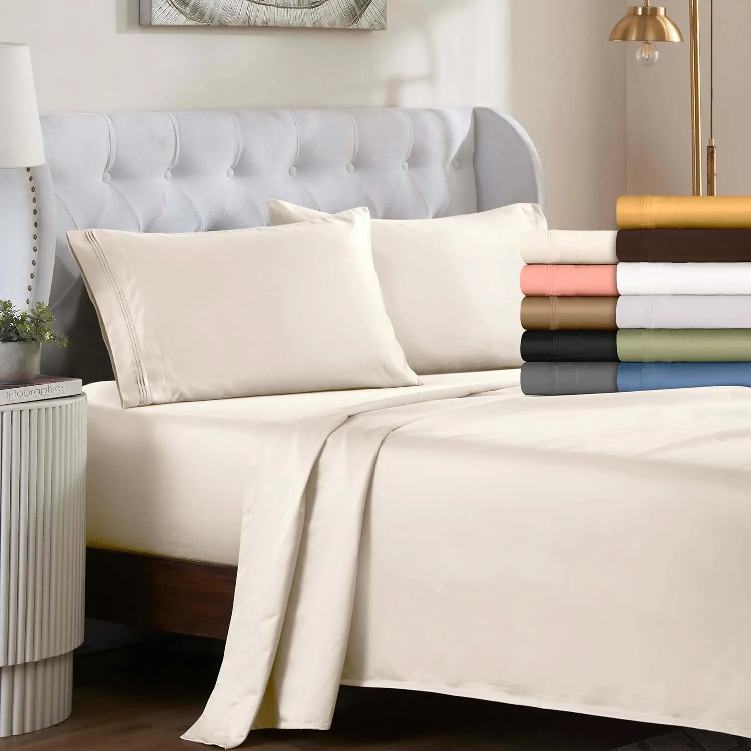 Superior Egyptian Cotton 4 Piece Sheet Set, Luxury 1500 Thread Count, Modern Design, Sustainable Sheets, Ultra-Soft Basics, Solid, Deep Pocket Fitted Sheet, Flat Sheet, Pillowcases, King, White