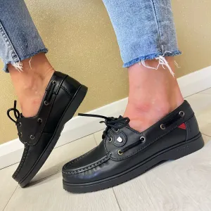 Susst Ladies Black Leather Boat Shoe GABY