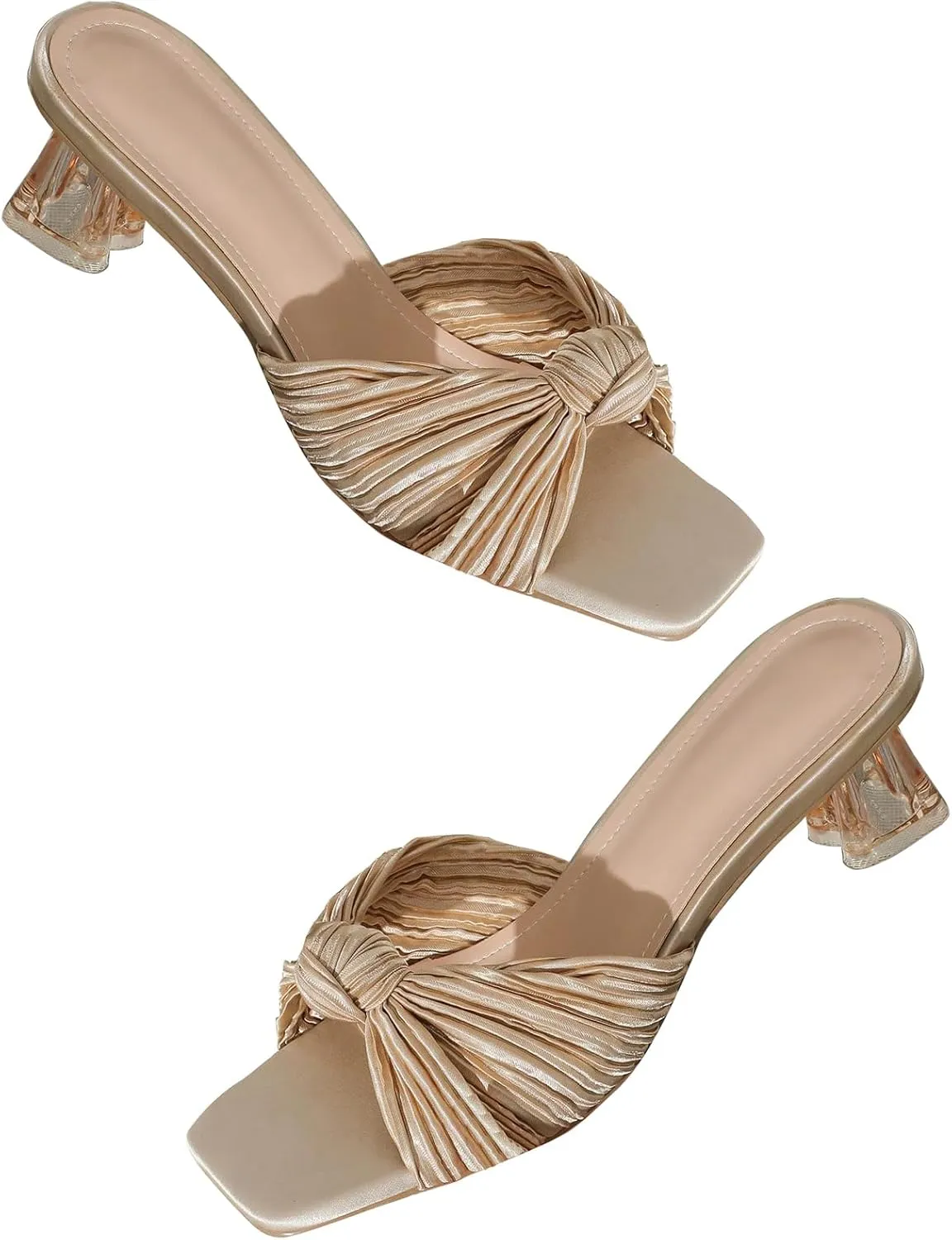 SweatyRocks Women's Square Open Toe Heeled Sandals BowKnot Mid Heel Summer Slippers