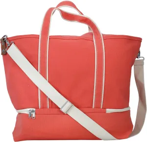 Tag&Crew Multi Pocket Rhodes Boat Weekender Travel Duffle Canvas Bag with Shoe Compartment, Detachable Shoulder Strap, Coral Pink