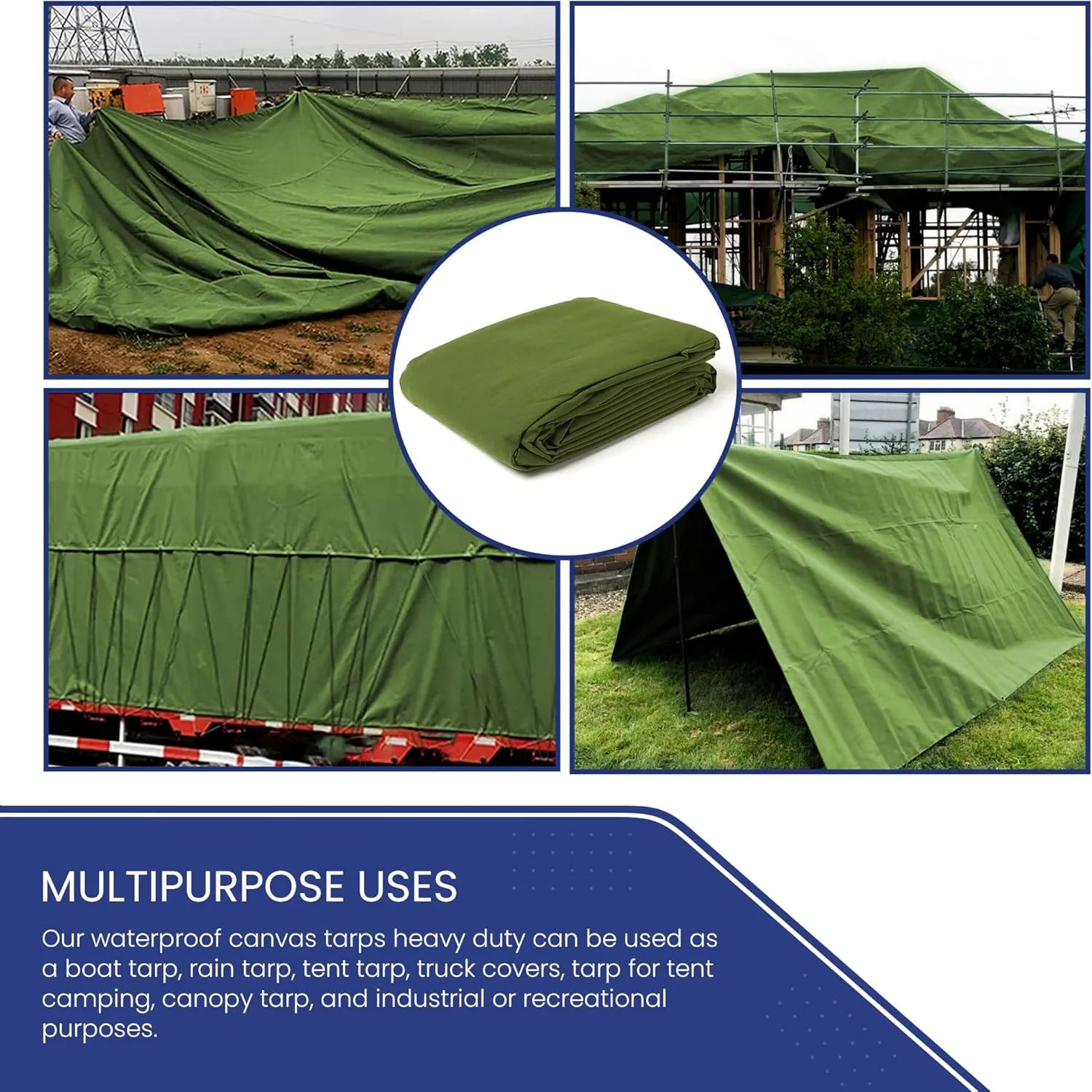 Tarps Now 5x7 ft Waterproof Canvas Tarp| 20 MIL Heavy Duty, Water Resistant, Tear Resistant, Reinforced Edges, Brass Grommets| Ideal for Construction, Trucking, Manufacturing, Camping – Olive Color